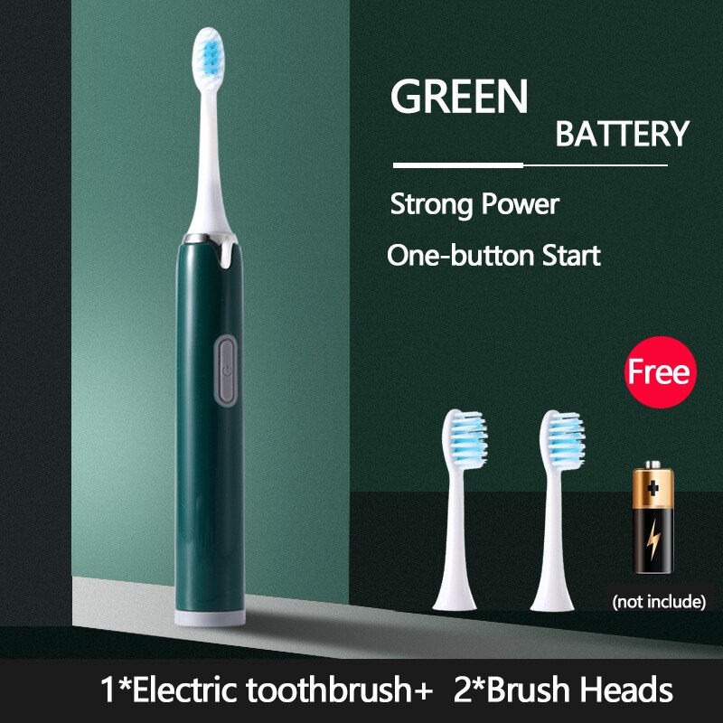 Genopladelig sonisk elektrisk tandbørste med udskiftning af tandbørstehoveder 5 tilstande vandtæt ultralydsbørste voksen: Grønt batteri