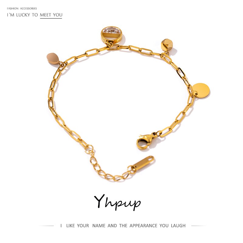 Yhpup acier inoxydable chaîne Bracelet métal 14 K plaqué bijoux cubique zircon Bracelet pour les femmes