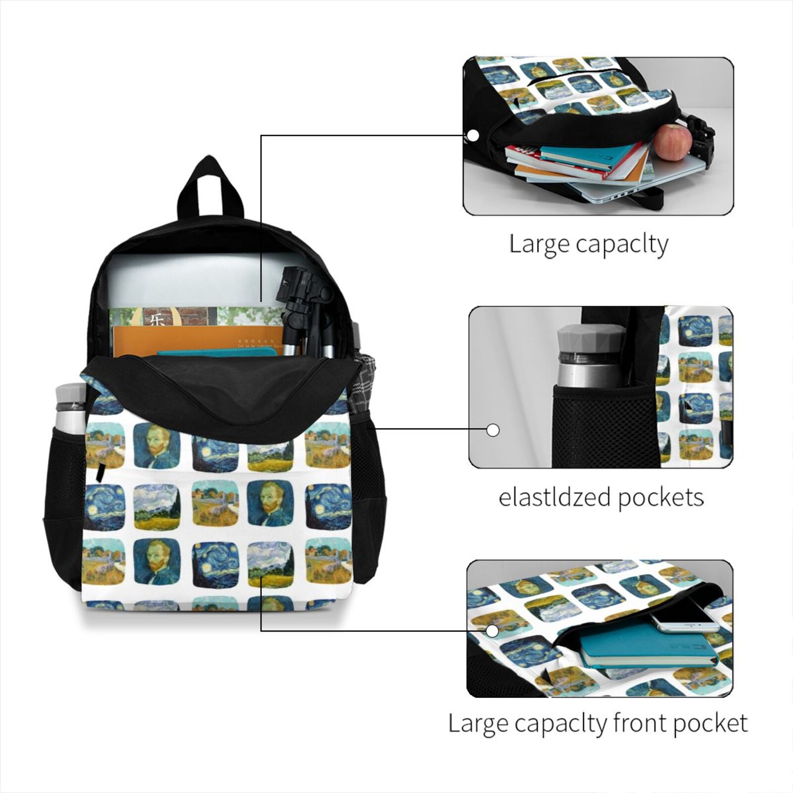 Van Gogh Starry Night Backpacks folding University Teen Backpack Pattern Unusual Bags