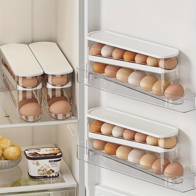 Klar oppbevaringsboks til egg, plassbesparende rullende eggholder til , 1 stk., slitesterk eggorganisator i plast til kjøleskap