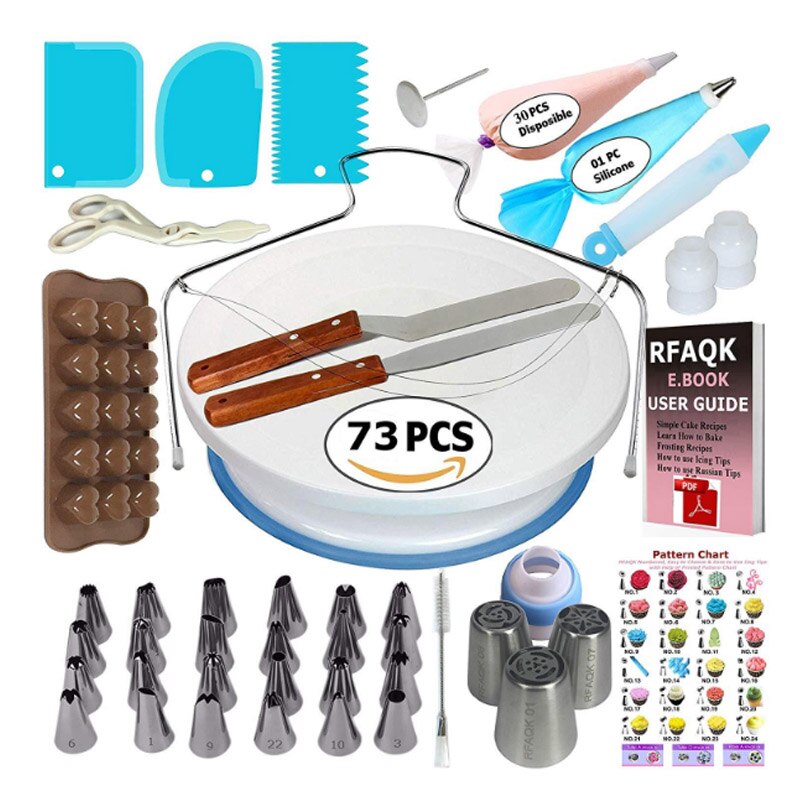Juego de 73 juegos de tortas para decorar la boca de la flor montada herramienta para hornear de torneado de azúcar: A 73 pcs