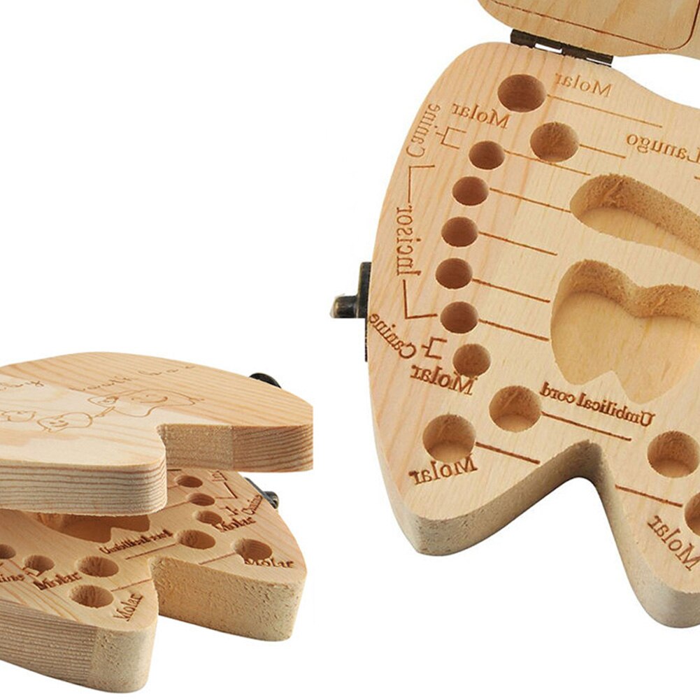 Baby Teeth Keepsake Box Tooth Holder Wooden Tooth Collection Organizer Storage for Kids Boys Girls Memory