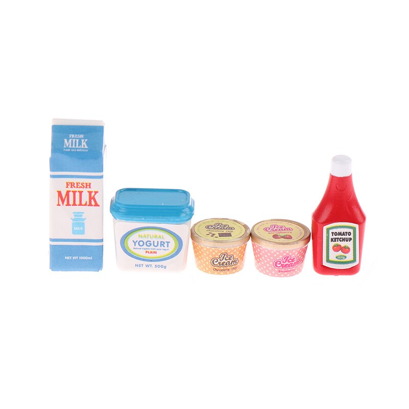 5 Stks/set 1:12 Dollhouse Miniatuur Voedsel Mini Tomaat Saus Iced Yoghurt Poppen Keuken Speelgoed