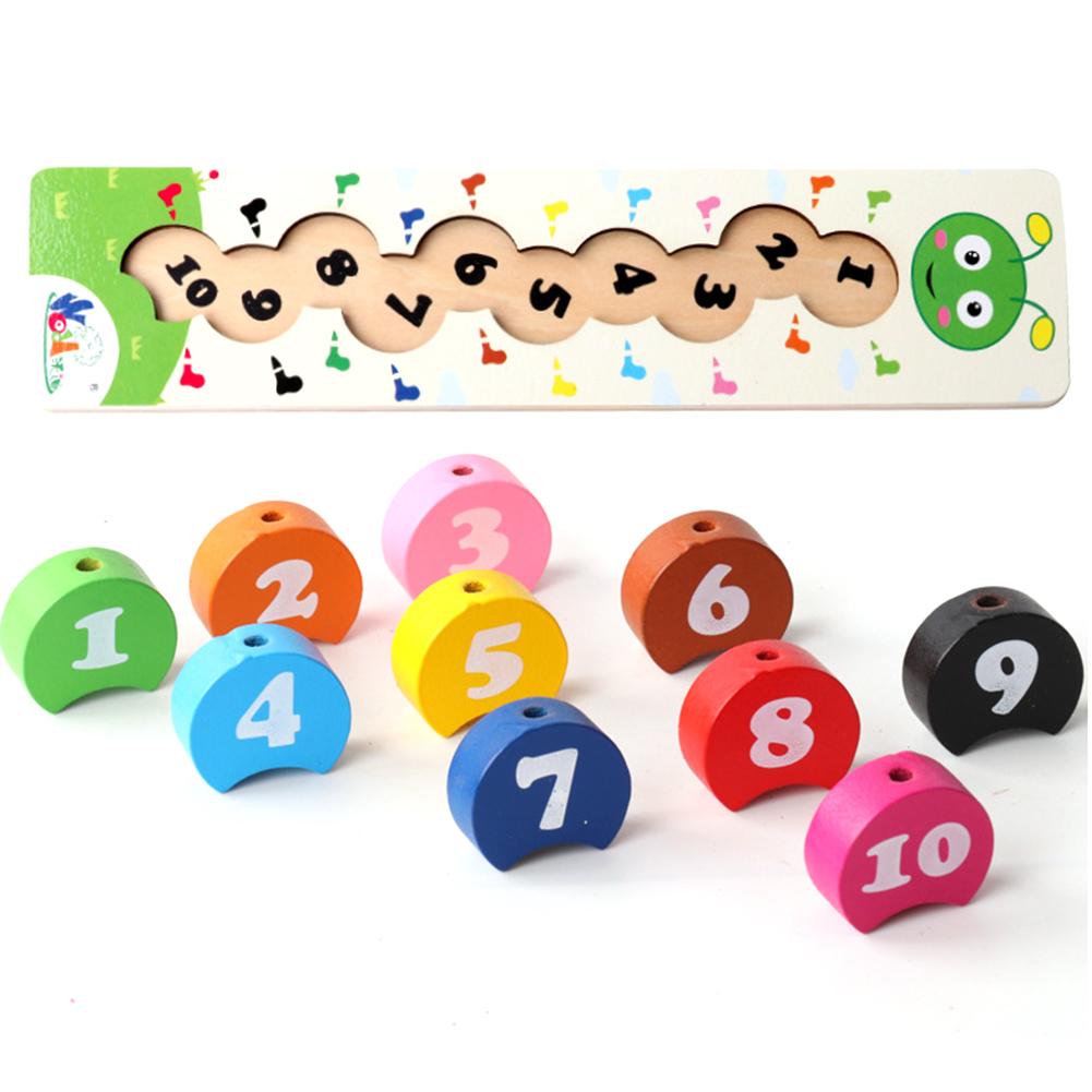 Wooden Cartoon Caterpillars Threading Beads Number Counting Kids Education Toys Help children develop hand-eye co-ordination