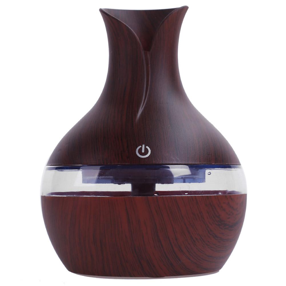 Ultrasonic Mini 200ML Wooden Aromatherapy Humidifier 7 Color LED Light Diffuser USB Smart Sensor Touch Wood Grain Humidifier: Dark Brown