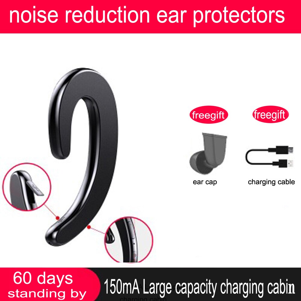 Bluetooth Oortelefoon Draadloze Hoofdtelefoon Noise Canceling Oordopjes Voor Telefoon Mic Pijnloos Beengeleiding Headset Oorhaak Voor Sport: black no box