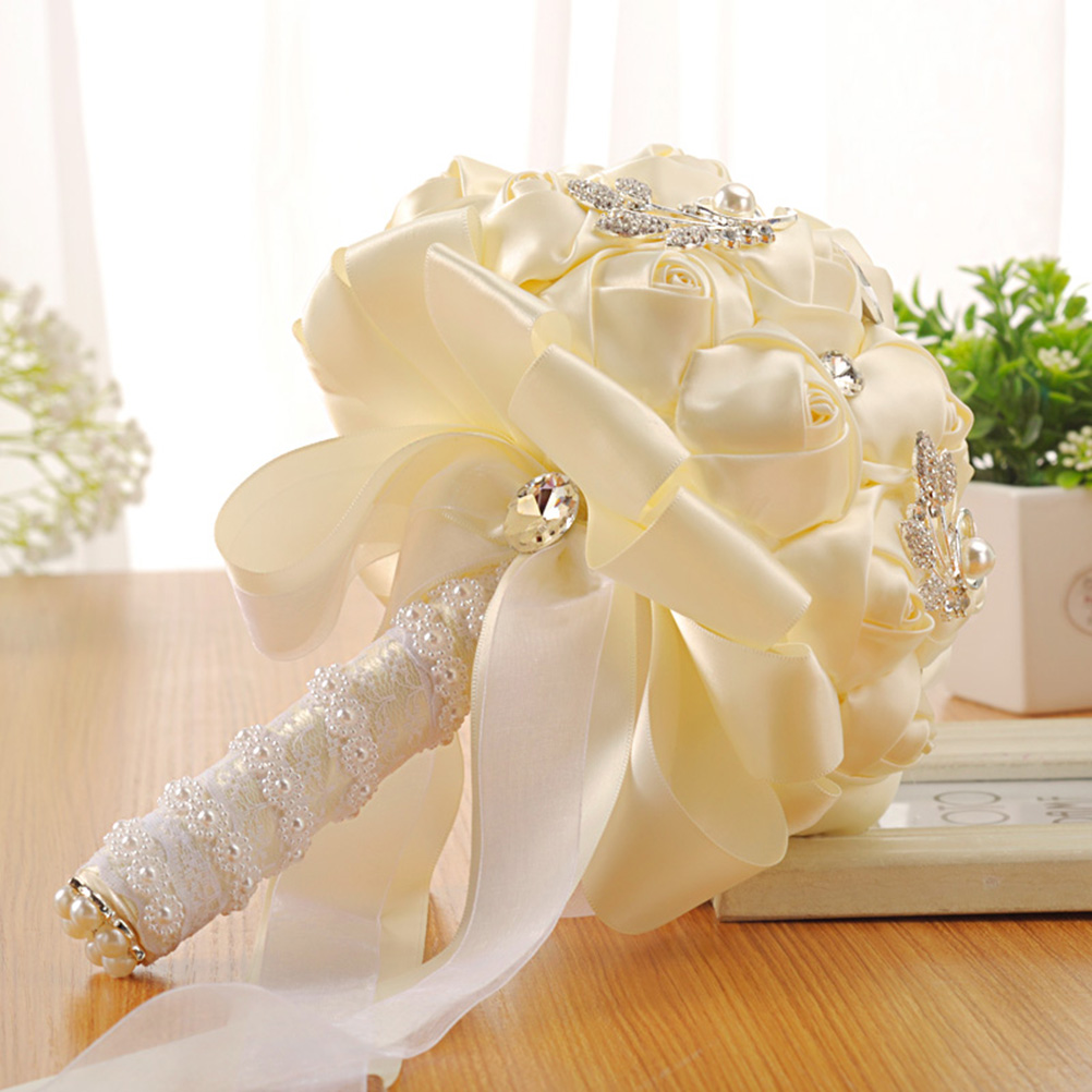 Bruid Bruiloft Boeket Satijnen Lint Bruidsboeket Kunstbloemen voor Wedding Party