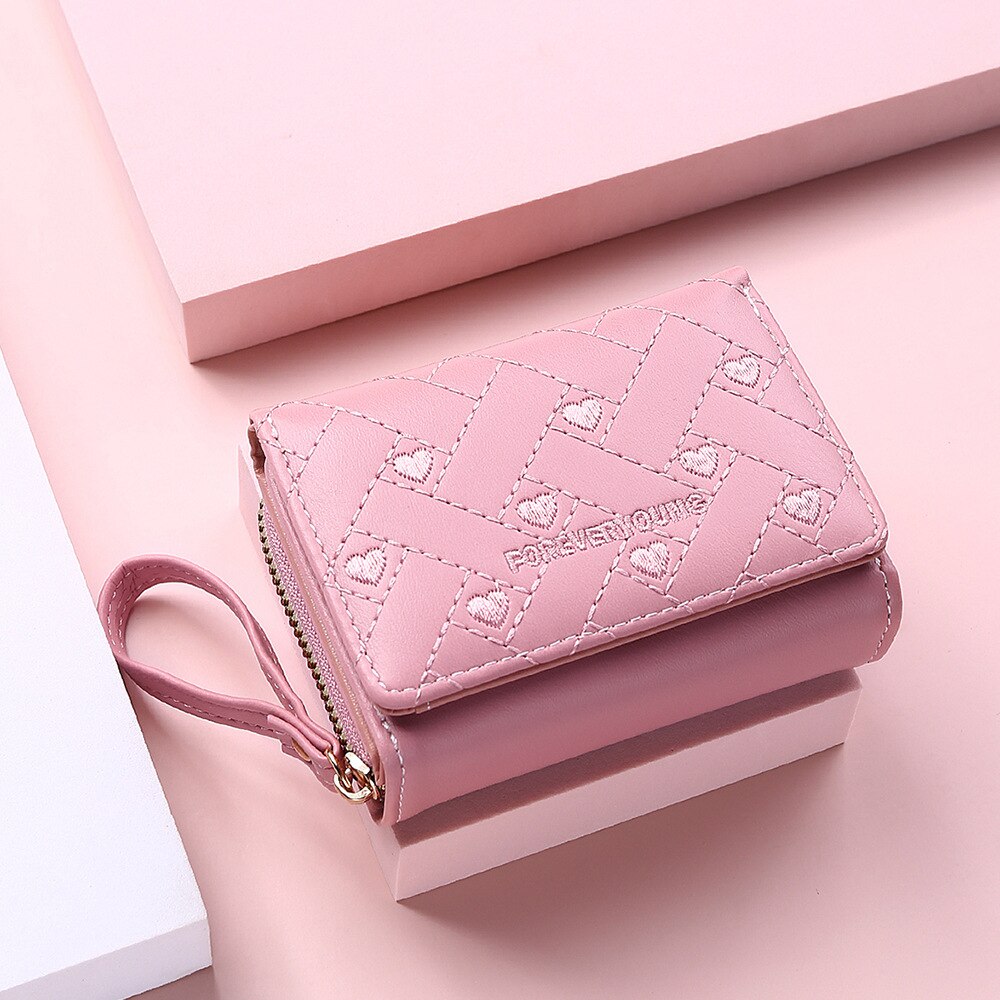 Nette Leder Kleine Brieftasche Frauen Luxus Marken Mini Geldbörse Luxus Neue Herz Rosa Brieftaschen für jugendlich Mädchen freundlicher Weihnachten: Rosa