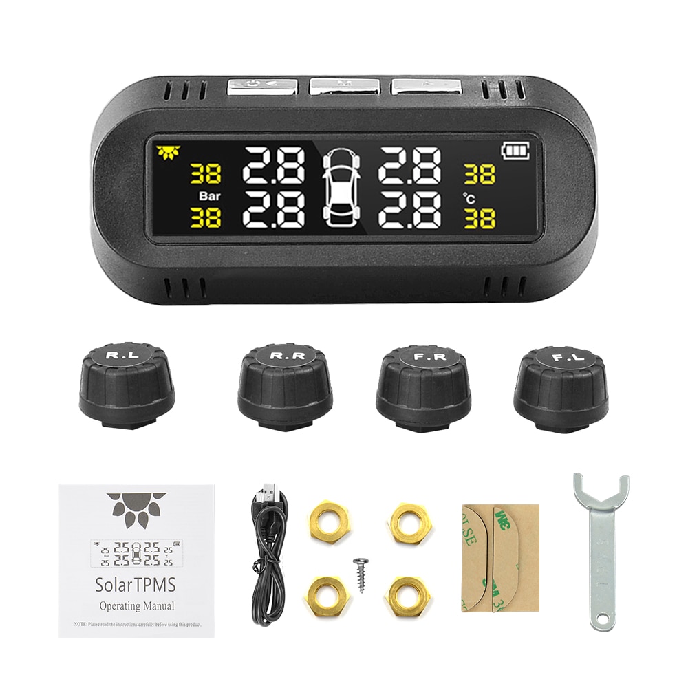 Smart Car TPMS Tyre Pressure Monitoring System Solar Power Digital LCD Display Auto Security Alarm Systems Tyre Pressure