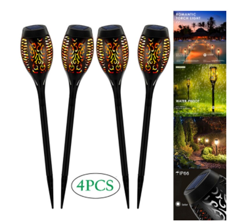 LED Solar Flame Light Outdoor Torch Lamp Flickering Waterproof Garden Decoration Landscape Lawn Lamp Path Lighting Spotlight: 4PCS