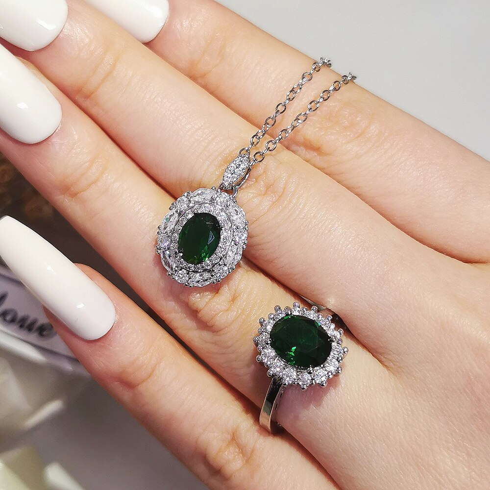 2pcs Pack silver color bride Jewelry set halo Engagement ring round stud earring for Wedding christmas Day J7285