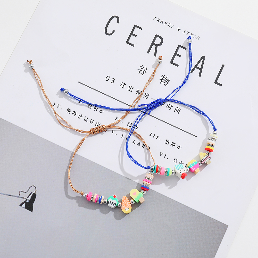 Boho 12 -piece women's soft clay pearl ice candy charms yoga bracelets set braided adjustable rope chain jewelry