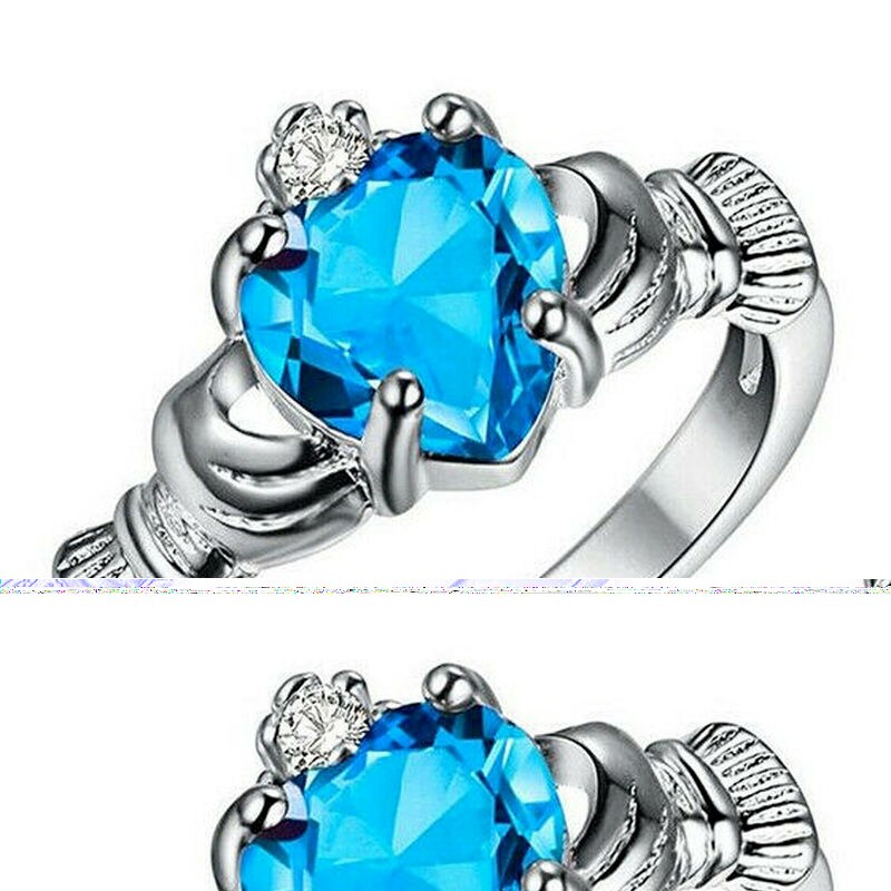 Anillo Claddagh de compromiso de boda con corona de circón de Color plateado para mujer talla 6-10