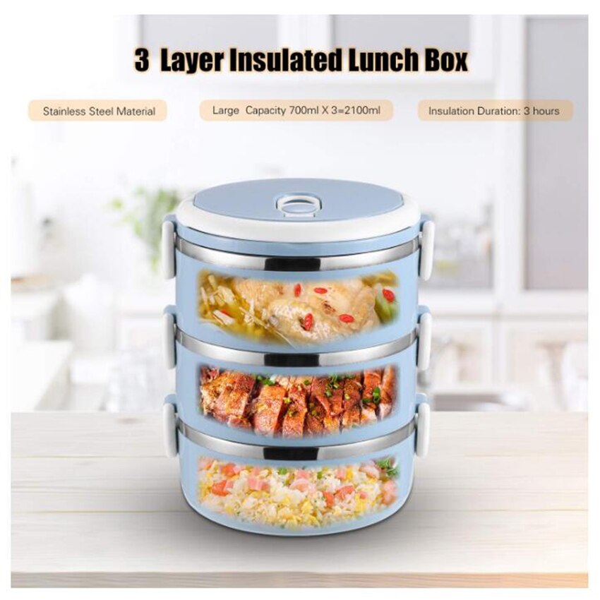 Rvs Lunchbox Drie-Layer Lekvrije Isolatie Lunchbox Japanse Draagbare Voedsel Opslag Container Voor Kinderen school