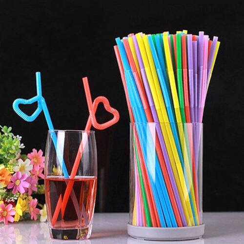 100Pc Flexibele Plastic Stro, Zeer Geschikt Voor Party Wedding Celebration Bar Drinken Levert Multi-color