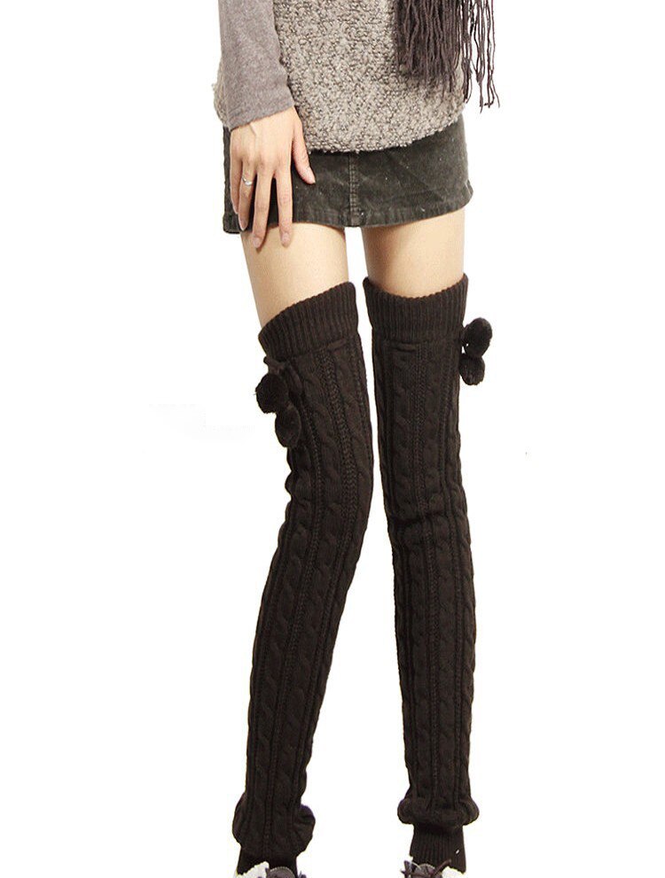 Sparil Vrouwen Winter Lange Legging Warmers Gebreide Stropdas Bal Boot Kniehoge legging Gehaakte Beenwarmers Vrouwelijke: Brown