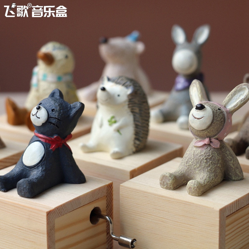 Décoration de la maison enfants | Mini-Animal singe pingouin, chat, chien ours, actionné à la main, boîtes à musique