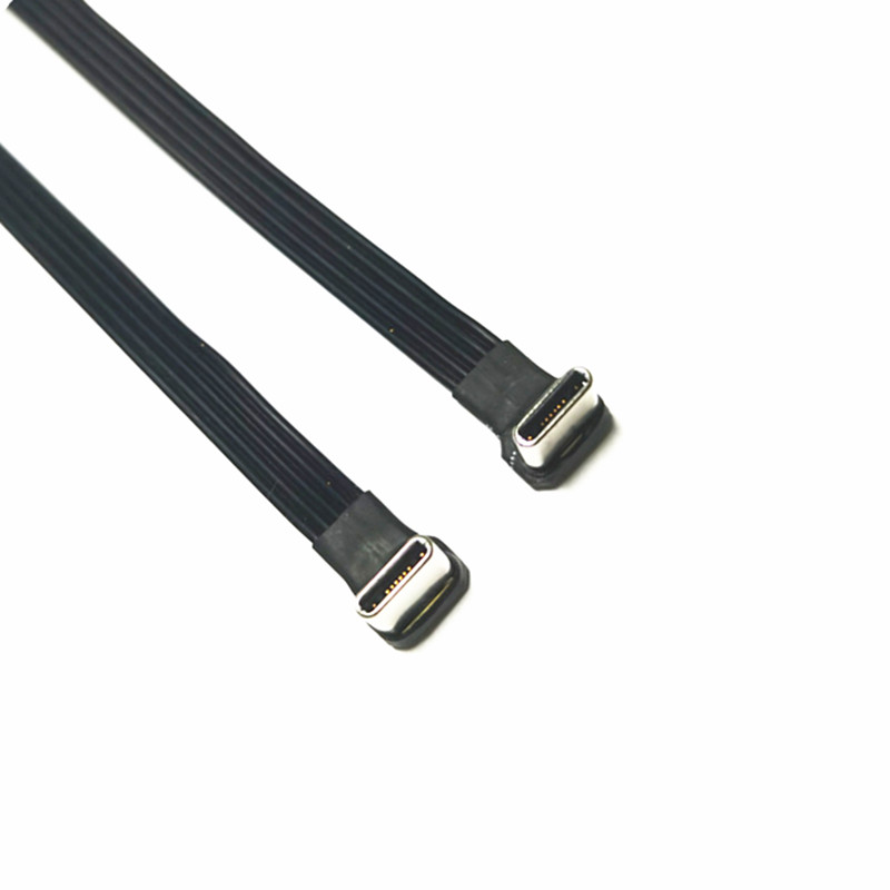 USB-C tipo C macho arriba abajo en ángulo de 90 grados a USB C tipo c Cable de datos hembra Cable plano USB tipo c 0,2 m/0,5 m/1m/1,5 m