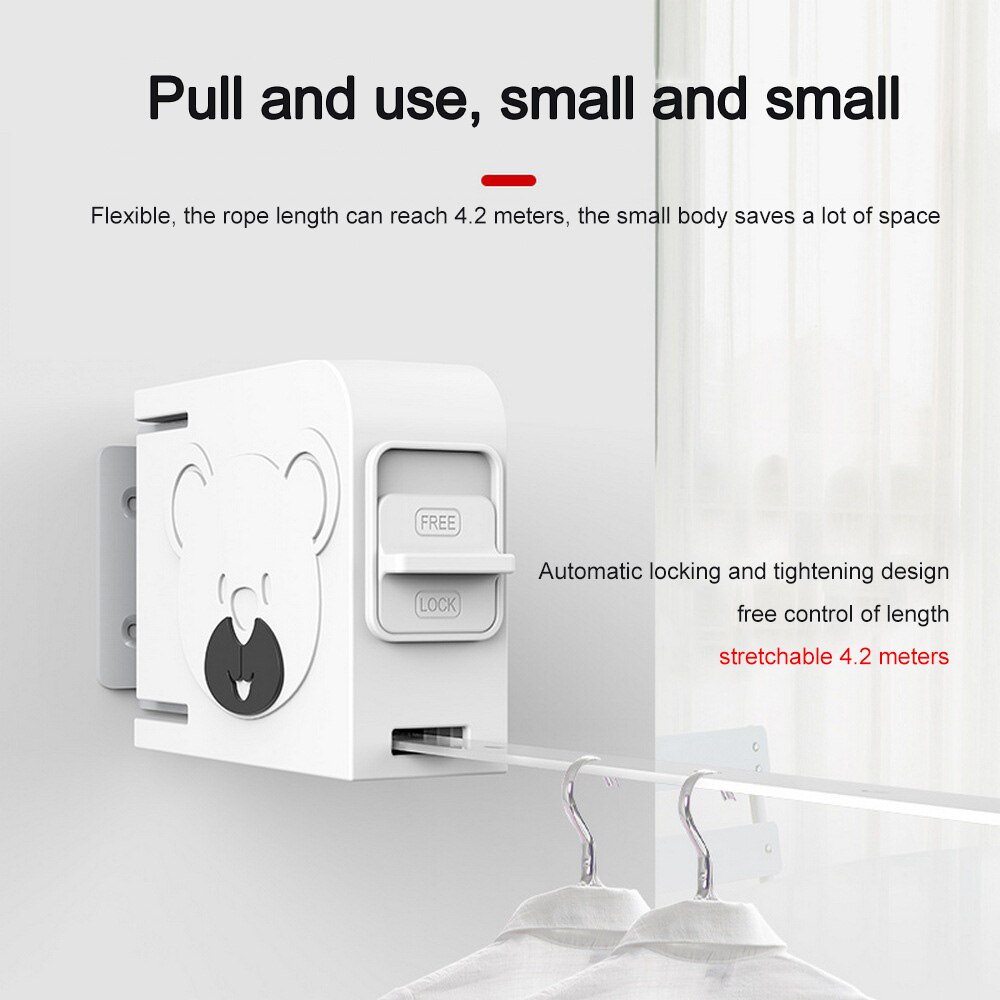 Punch-free Automatic Retractable Clothesline Indoor Invisible Clothesline with Hanger Hole Drying Rack Balcony Clothes Line