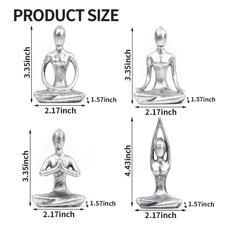 Statue de Yoga Zen, ensemble de 4 pièces, Sculpture en résine, décoration de la maison, Pose de Yoga