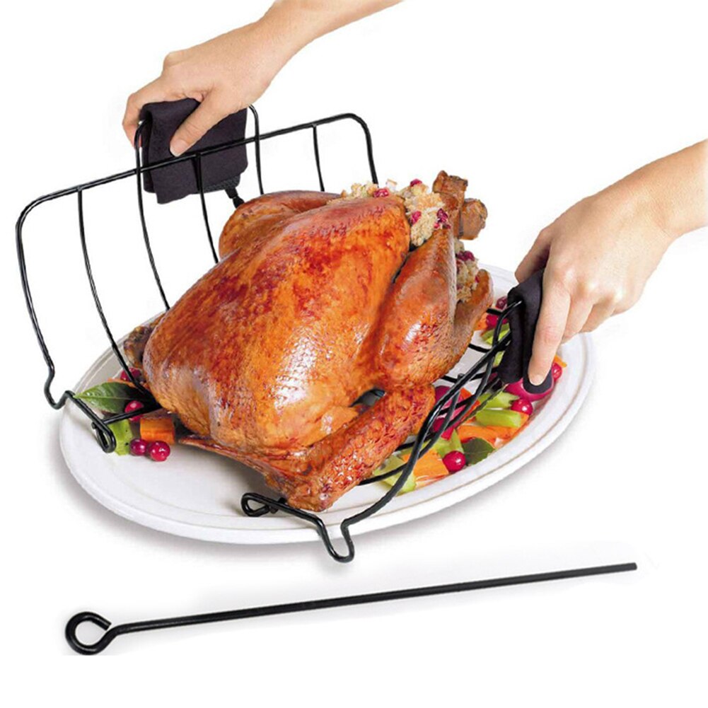 Metalen Food Grade Outdoor Bbq Gebraden Kip Grill Rack Opvouwbare Rib Houder Non-stick Grillen Beugel Keuken Tool Accessoires