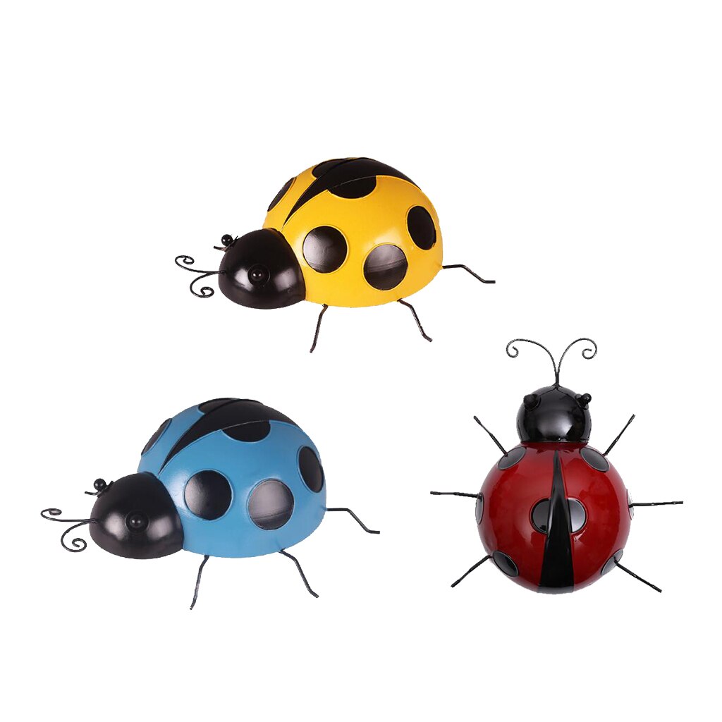 3 stykker mini jern mariehøne metal væghængende kunst dekorationer ornament til haven i haven