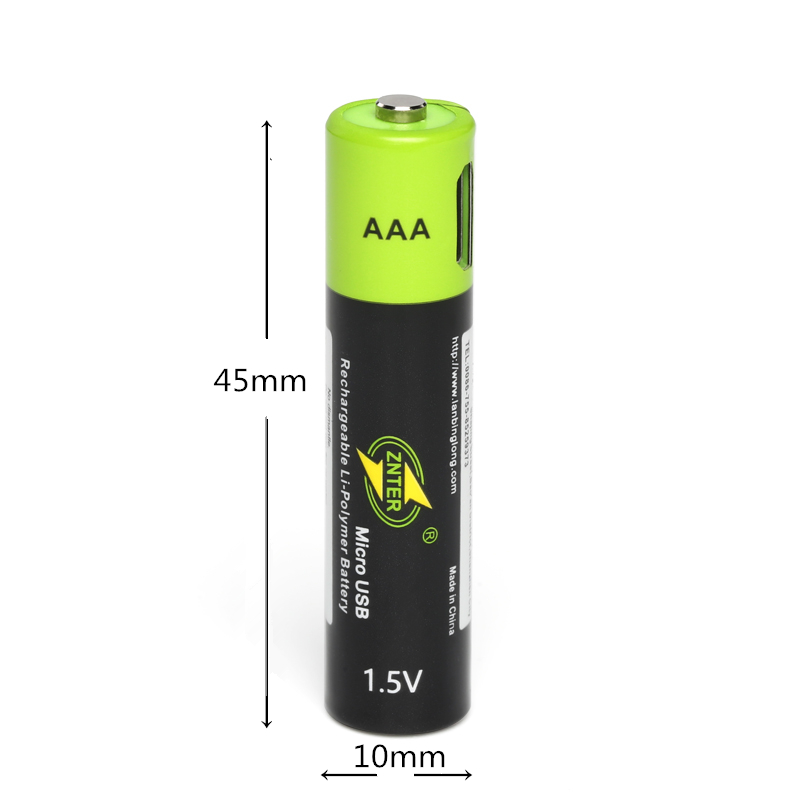 Znter 1.5v aaa-akkus, 600 mah, usb-wiederaufladbarer lithium-polymer-akku, schnellladung über micro-usb-kabel