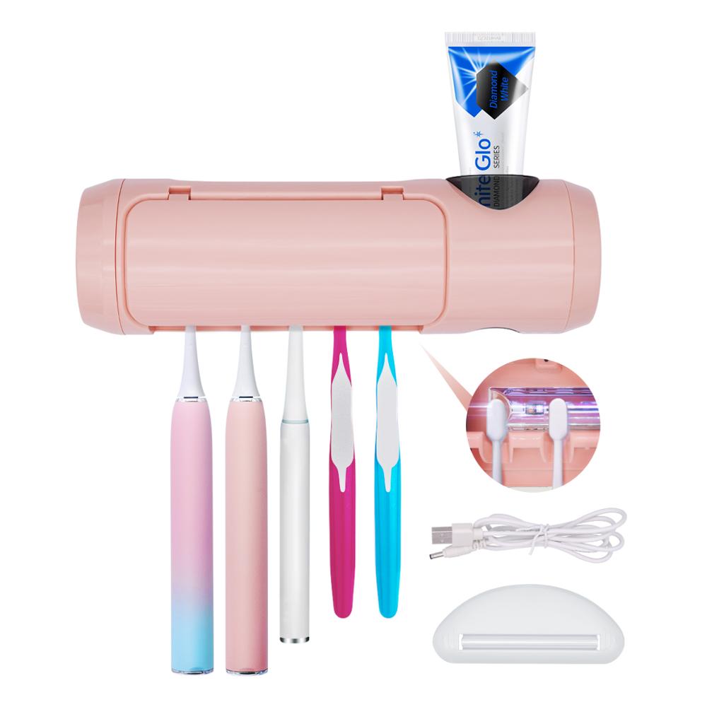 USB Rechargeable 3-in-1 UV Toothbrush Sanitizer Sonic Toothbrush Holder B100 Toothpaste Dispenser Multi-function Light Sanitizer: B100 pink