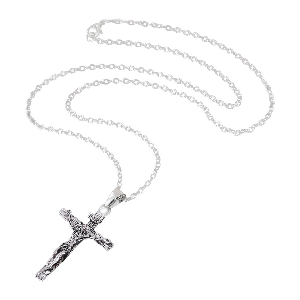 Vintage mænd kvinder jesus kryds vedhæng halskæder rustfrit stål krucifiks vedhæng link kæde smykker: Sr