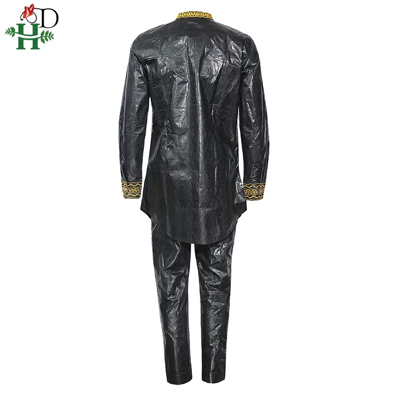 H & D Dashiki Mannen Shirt Broek Pak Borduurwerk Bazin Lange Mouwen Tops Met Broek Plus Size Afrikaanse Mannen Kleding Gewaad Africain