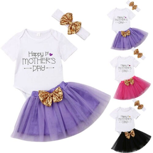 Moederdag Outfits Baby Meisje Prinses Tops Romper + Tule Rok 2 stuks Outfit Maat 0-18 M