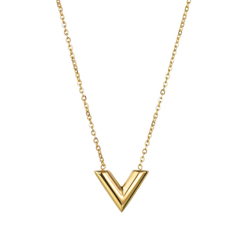 Simple Stainless Steel Letter V Necklace Women Girl Gold/Steel/Rose Gold Alphabet Pendant Necklace Party Gife: 1 pcs necklace / rose gold