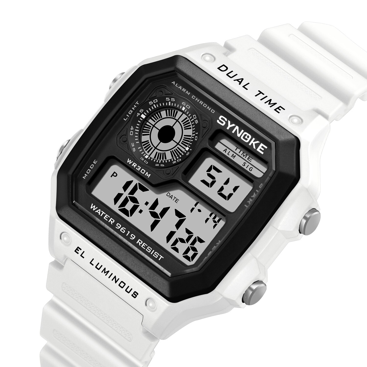 Synoke Mannen Sport Digitale Horloges Ultra-Dunne Led Waterdicht Chronograaf Repeater Relogio Masculino Mannelijke Elektronische Horloges: White