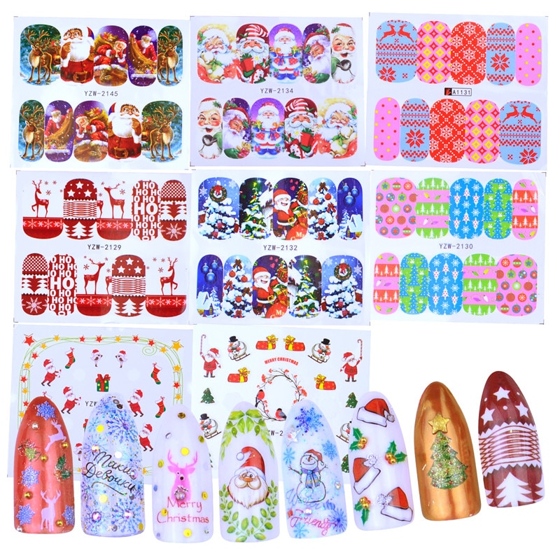 1 Vel Kerst Sticker Nail Art Sticker Set Nail Decoraties Manicure Water Tips Winter Ontwerpen Nagel Folies