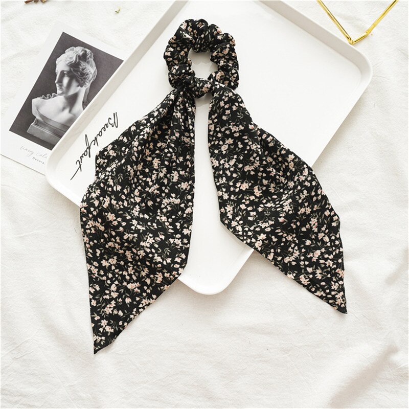 Accesorios para el cabello para mujer, Floral, lazo moño, niñas, flores, Scranchis, adornos de niñas, diadema, banda de goma: black