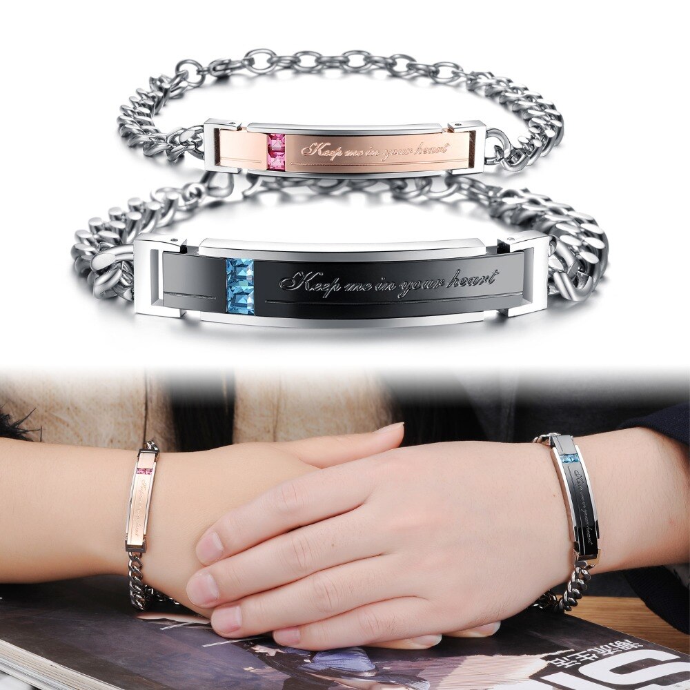 FATE LOVE Lover – Bracelet en acier inoxydable pour hommes et femmes, bijoux à la , noir, Rose, or, ID, pour Couples, garde-moi dans le cœur