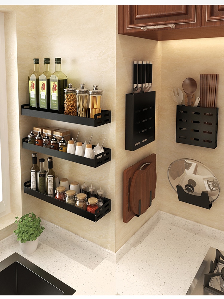 MS Pot rack free perforated Kitchen fixture board cutting board storage rack stainless steel knife holder chopstick box Shelf