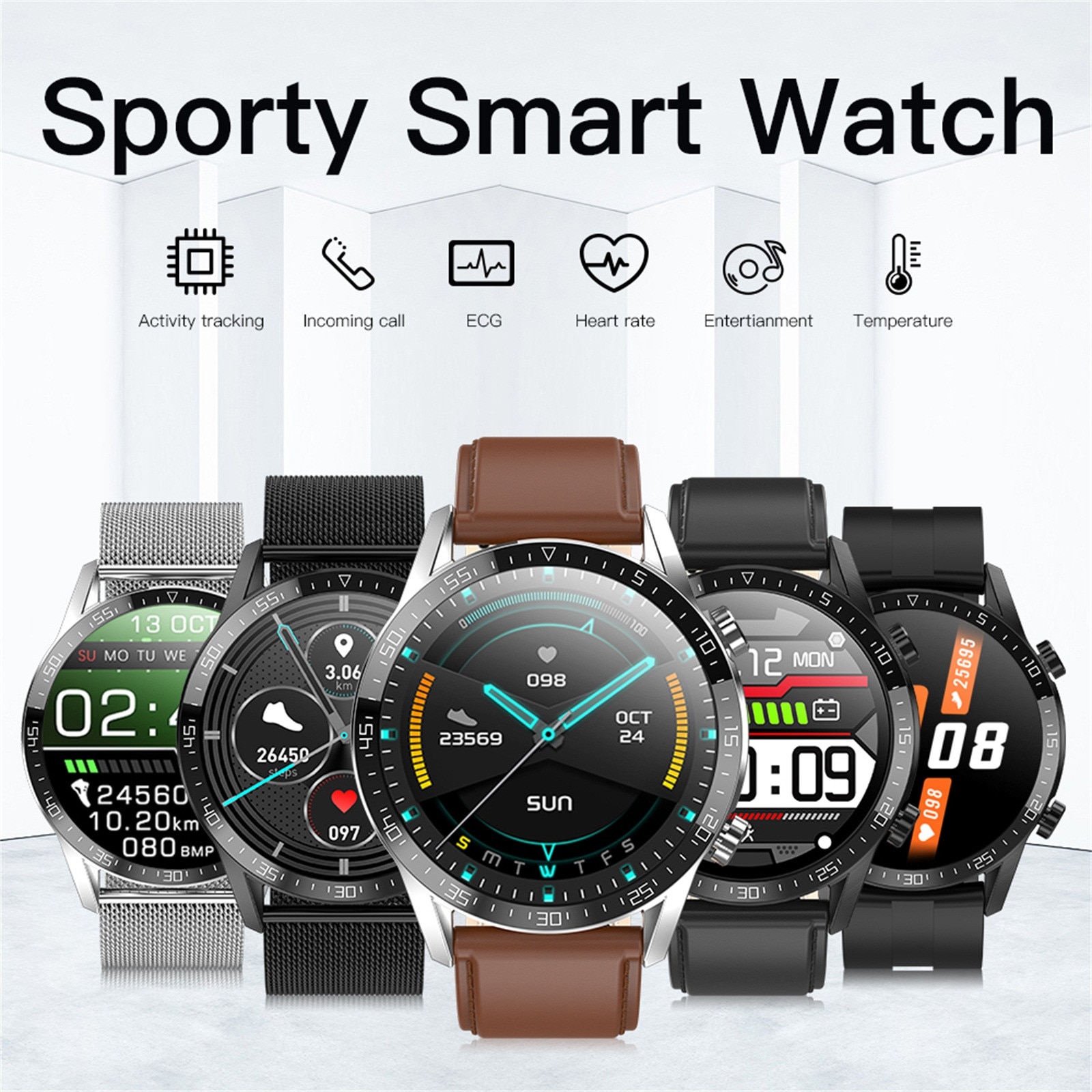 BEHATRD Smartwatch - 1.28" Temperature, Heart Rate, GPS - IP68 Waterproof - Rubber & Silicone Strap