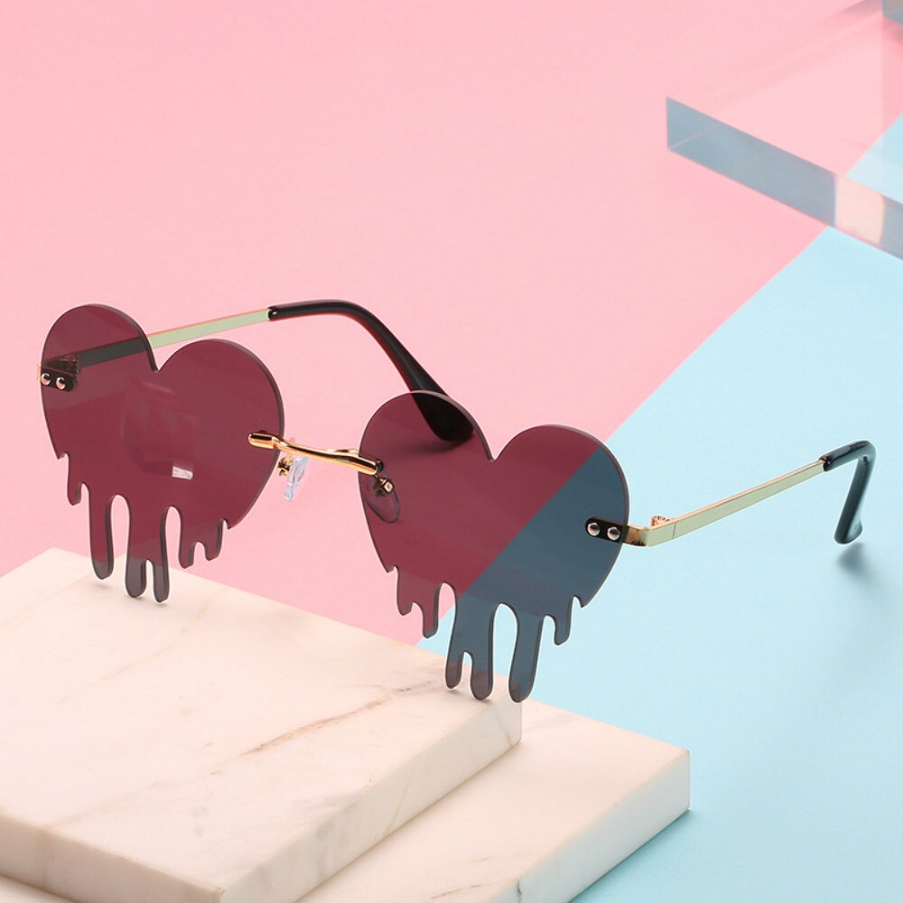 Heart Rimless Sunglasses Women 2022 Tears Shape Steampunk Sunglasses Unique Vintage Eyewear UV400 Oculos Feminino