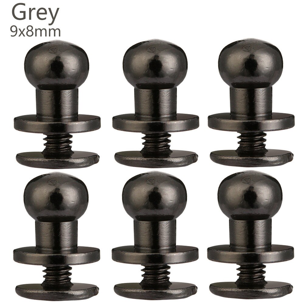 10PCS Monk Head Screws Leather Metal Craft Belt Wallet Solid Brass Nail Rivets Screws Bags Accessories Tacks: 9X8mm Grey