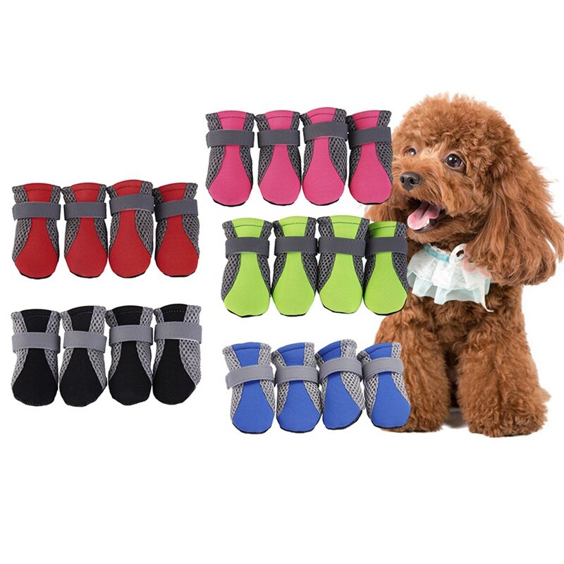 Pantofi respirabili pentru câini cizme anti-alunecare pentru animale de companie protectoare pentru labe curele reflectorizante câine pantofi moi respirabil plasă