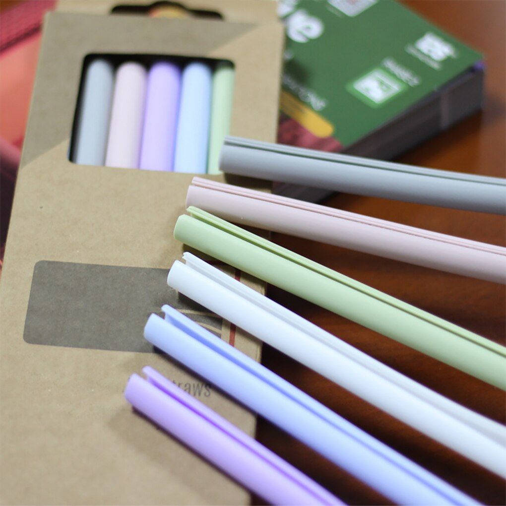 6pcs/set Reusable Washable Opening with One Click Home Straw Silicone Tableware Straw for Travel