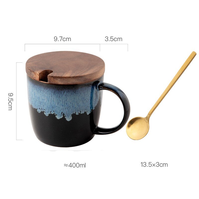 Tasse à café en céramique avec couvercle, Vintage, pour le petit déjeuner, lait, avoine, porcelaine, poterie, service à café: blue Spoon cover
