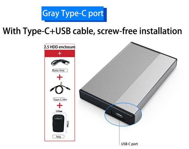 Custodia per HDD blueinfinite SATA a USB 3.1/3.0/2.0 10Gbps custodia per HDD esterna SATA portatile da 2.5 pollici tipo C 3.1 custodia per HDD esterna