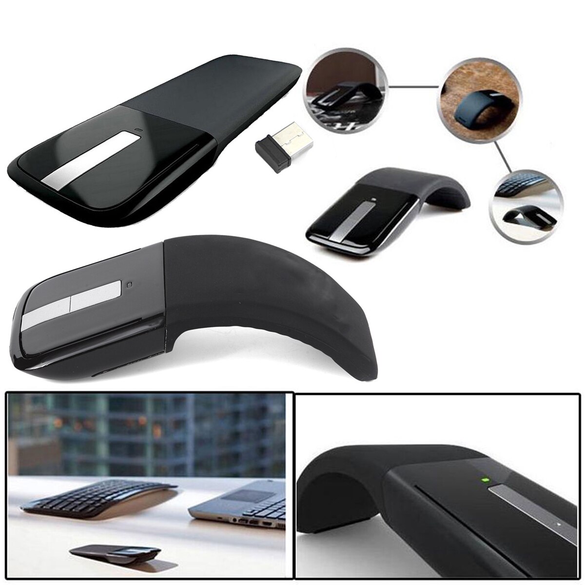 SOONHUA Wireless Optical Arc Touch Mouse Mice Wireless Mouses 2.4GHz With USB Receiver For PC Laptop Computer
