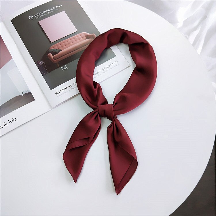 Écharpe en Satin pour femmes | Foulard cheveux kerchef, couleur unie, foulard cheveux, mouchoir, petites écharpes de cou, femmes 70cm, Scaves de bandeau pour dames: Wine