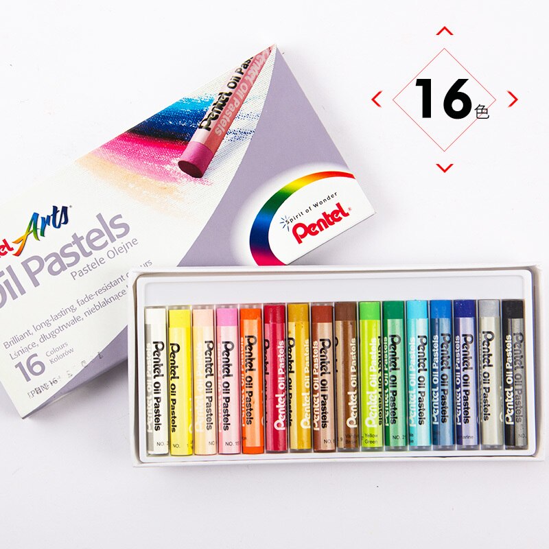 Japan Pentel PHN-16 Oil Pastels for Drawing Kids Painting Supplies Washable Color Crayons 16 Colors Set