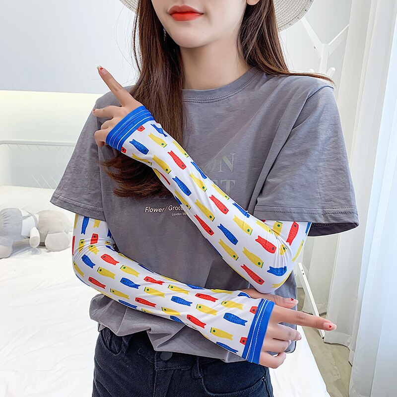 Women's Summer Net Red Ice Sleeve Cute Printing Sun Protection Oversleeves Outdoor Riding UV Protection Armband