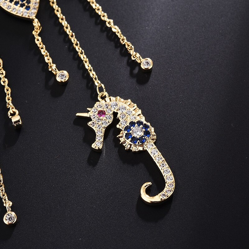 Asymmetrische Vis Zeepaardje Lange Kwastje Oorbellen Oorbellen Lange Marine Elementen Oor Sieraden Seaside Oorbellen