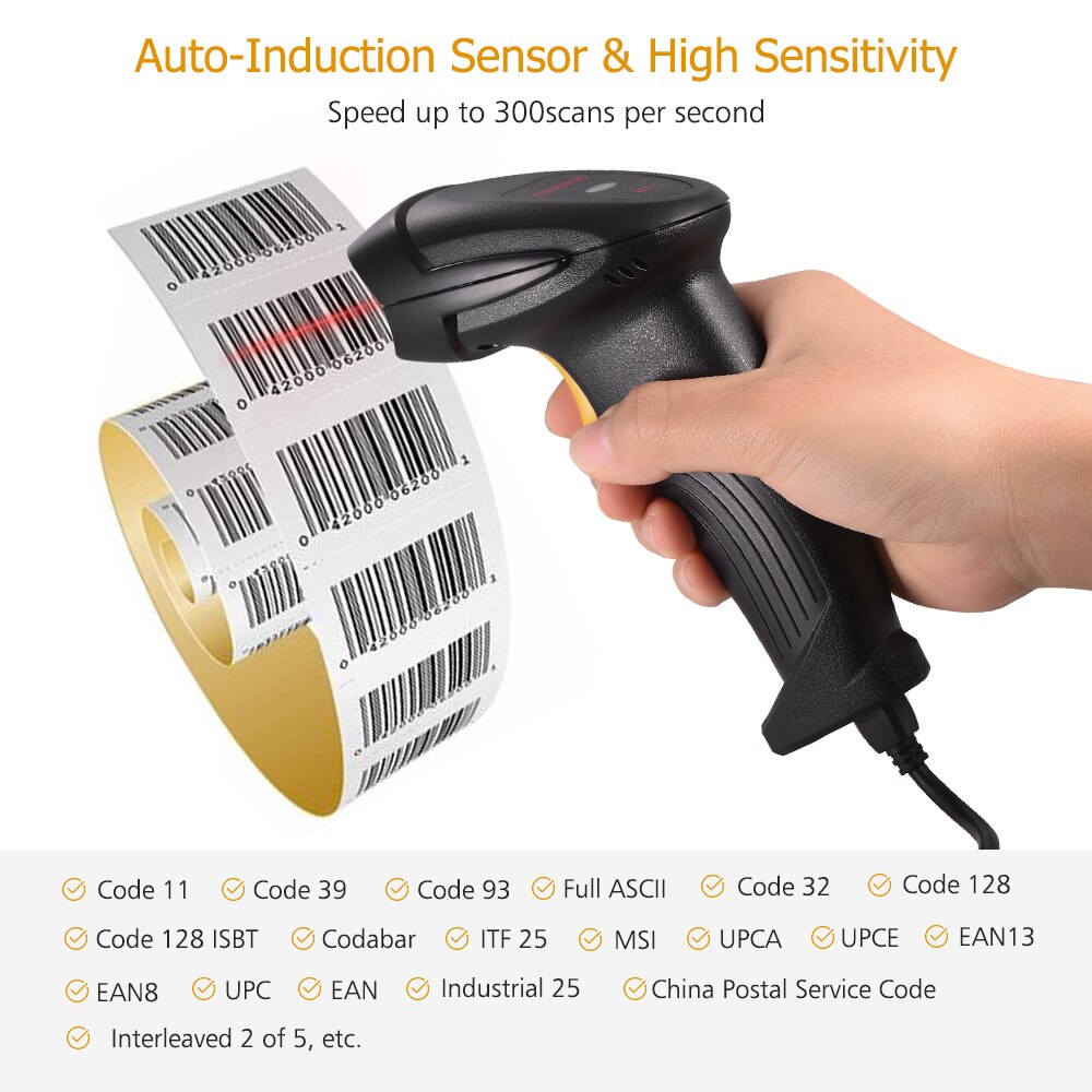 Aibecy 2-in-1 2.4G Draadloze Barcode Scanner & USB Wired Barcode Scanner Automatische Handheld 1D Bar code Scanner Reader